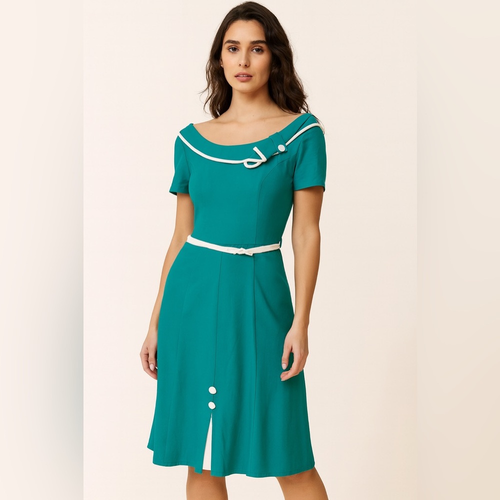 Voodoo Vixen Teal Dress with White Details